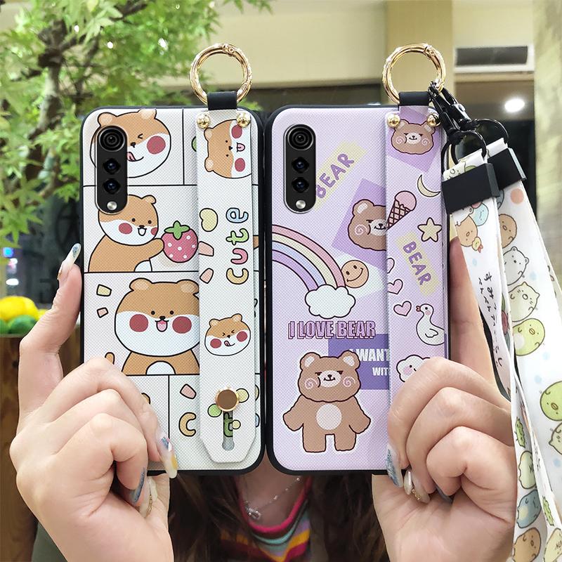Anti-knock Ring Phone Case For LG Velvet 4G/5G Dirt-resistant Phone Holder Lanyard Silicone Soft Case Cartoon Wristband