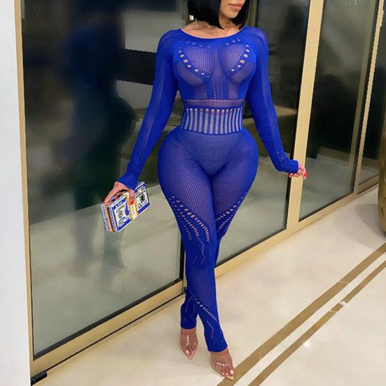 Женский комбинезон, модный ажурный дизайн, летний комбинезон с длинными рукавами, простой сексуальный однотонный женский комбинезон, летний комбинезон для женщин