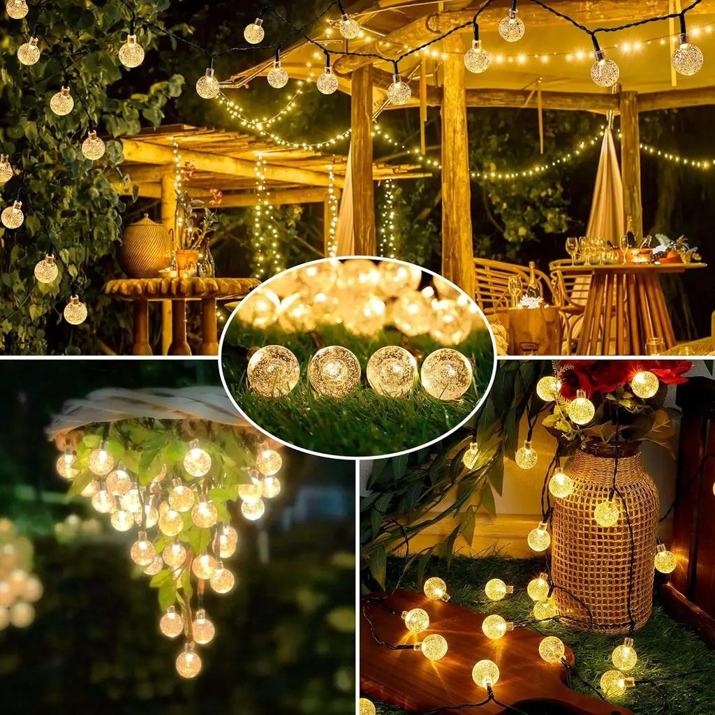 2025New Solar String Lights Outdoor Crystal Fairy Light Chritmas Garland 2/8 Modes Waterproof Patio Light for Garden Party Decor