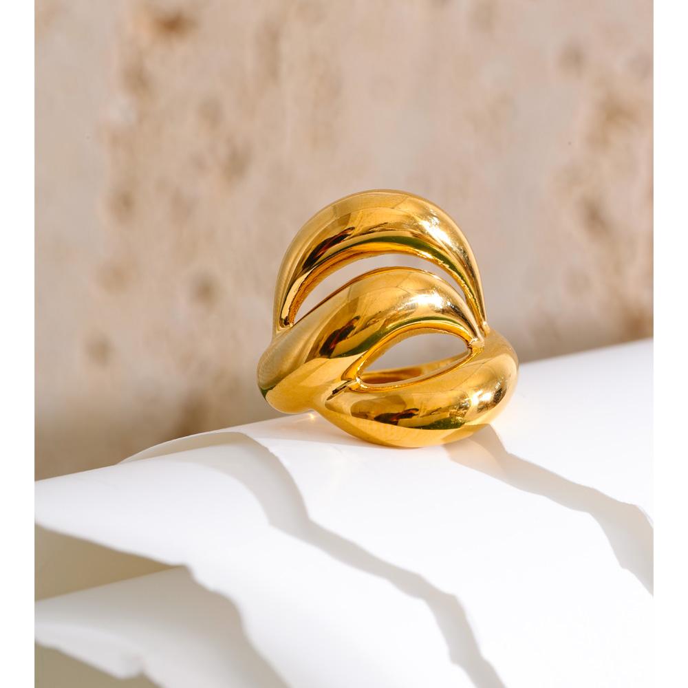 Yhpup Stylish Unique Smooth Stainless Steel Metal Layered Ring Tarnish Resistant Golden Personalized Jewelry PVD Plated
