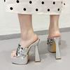 Liyke Fashion Design Fish Fillet Туфли с квадратным носком на толстой платформе Тапочки для женщин Вечеринка Стриптизерша Pole Dance Высокие каблуки Сандалии