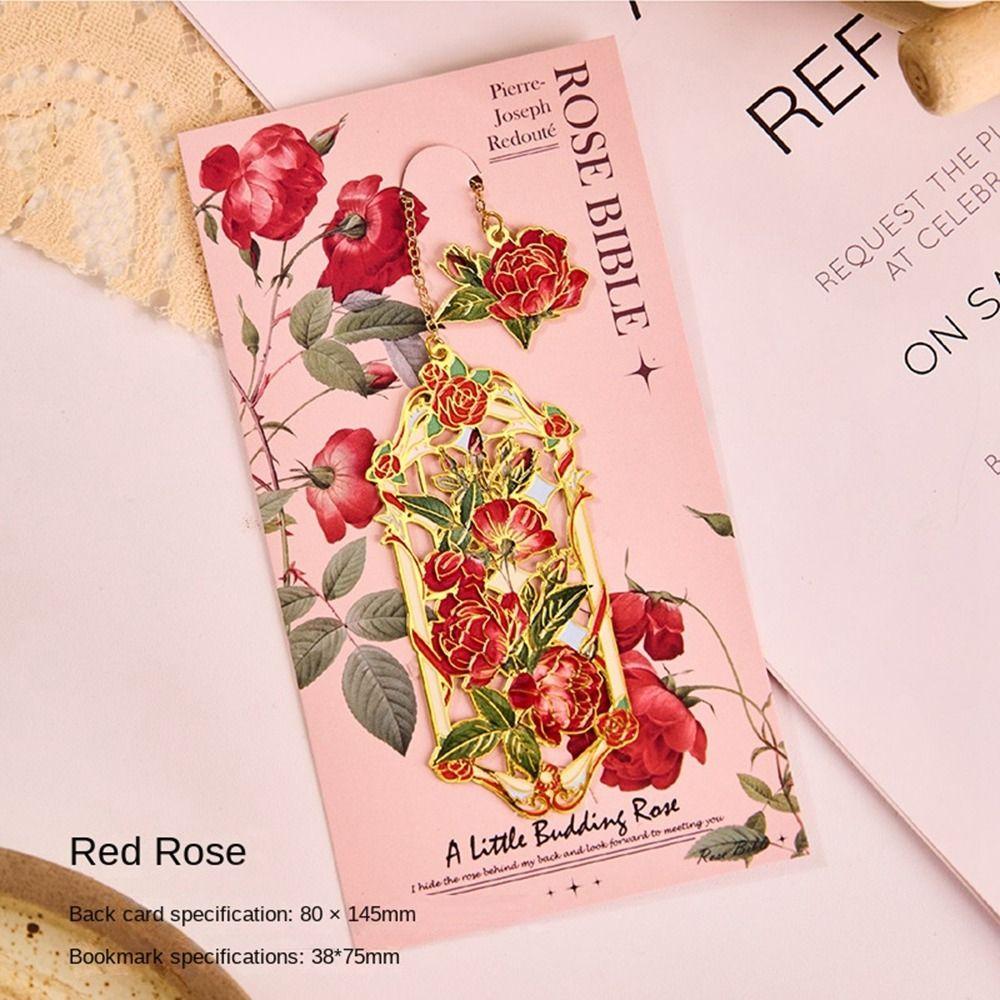 Metal Metal Bookmark Chinese Style Floral Painting Bookmark Retro Hollow Bookmark Student