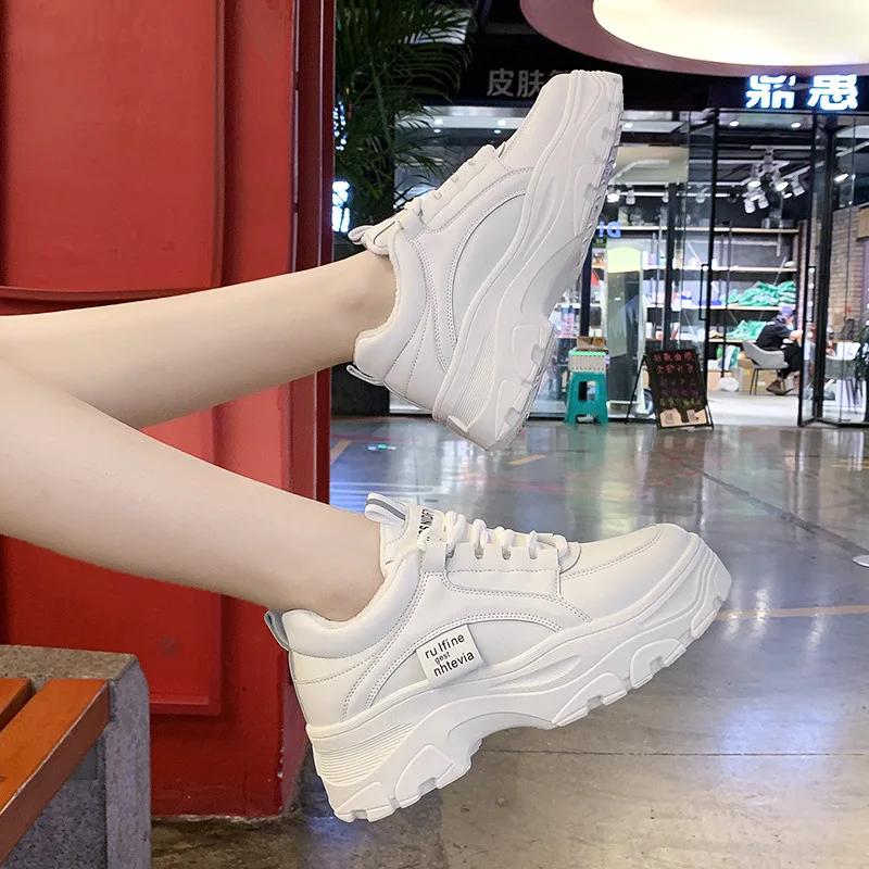 Fashion Chunky Sneakers Women Spring Autumn Thick Bottom Dad Shoes Woman Fashion PU Leather Platform Sneakers Ladies 2024