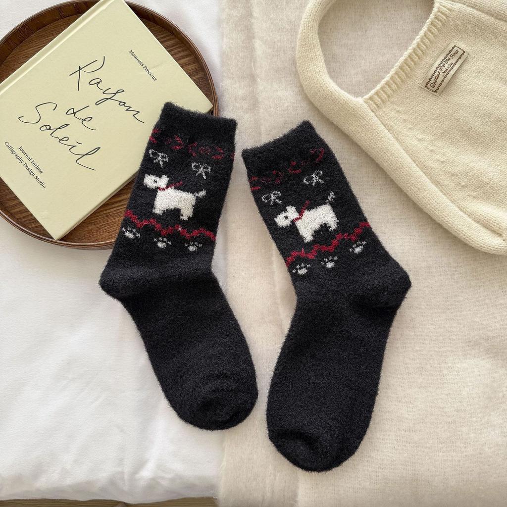 Женские осенне-зимние теплые плюс толстые ретро милые носки-гольфы с щенком
