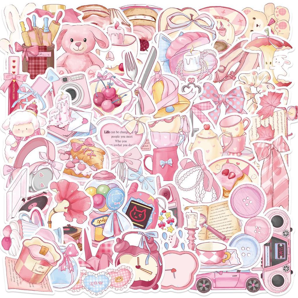 50 Cartoon Pink Story Graffiti Stickers Decorate Guitar Notebook Suitcase DIY Waterproof