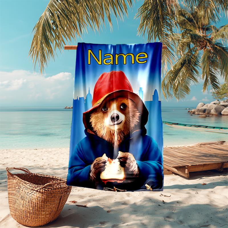 Personalized customized proof beach towel with Paddington Bear pattern - soft, absorbent,quick-drying,perfect swimming,camping&bathing