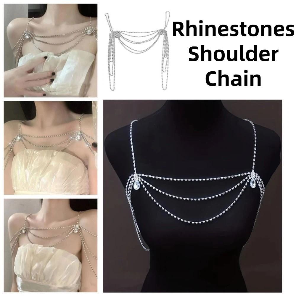 Luxury Bling Body Chain Water Drop Rhinestone collarbone chain Gift Women's Shoulder Chain  Bridal