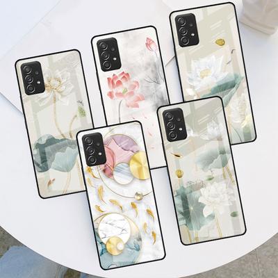 Стеклянный чехол для Samsung Galaxy A52 A71 A50 A51 A70 A21s A31 A72 A10 A12 A30 A22 5G чехол для телефона Золотая фольга Lotus