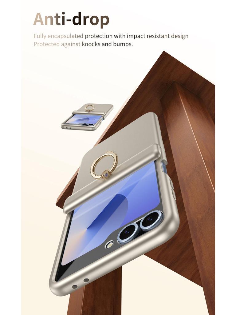 Противоударный чехол для телефона Samsung Z Flip7/6/5 с кольцом-подставкой на 4/3 пальца и пленкой с полным покрытием