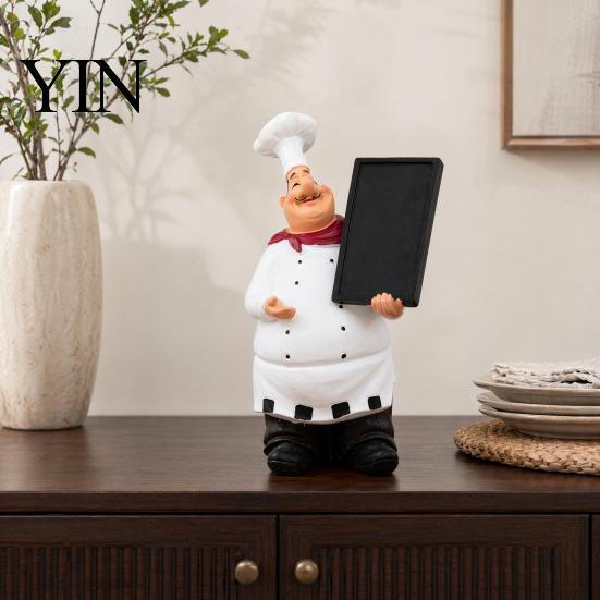 Blackboard Chef Ornament Figurine, Resin Countertop Table Decoration, Funny Statue with Restaurant Kitchen Decoration Seasoning Bottle/Bottle