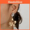 Flower Metallic Gold Earrings With Decorative Stones For Fashion And Celebration