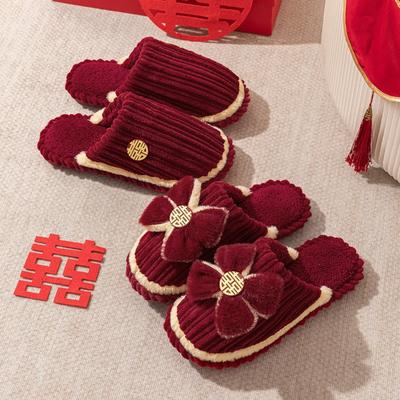 Свадебные хлопковые тапочки женские праздничные красные пара свадебные мужские приданое свадебная комната для молодоженов осень и зима