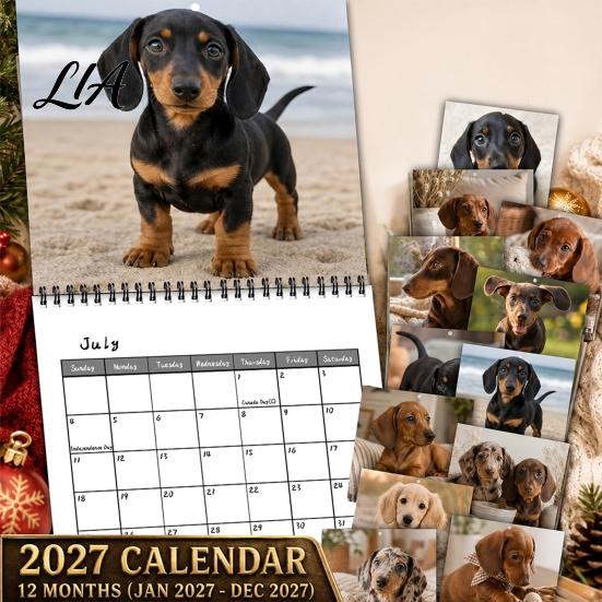Daily Task Tracker 2027 Dachshund Dog Wall Calendar, 12 Month Hanging Planner, Jan Themed Decor 2027-Dec Theme Calendar for Home Office Organizing