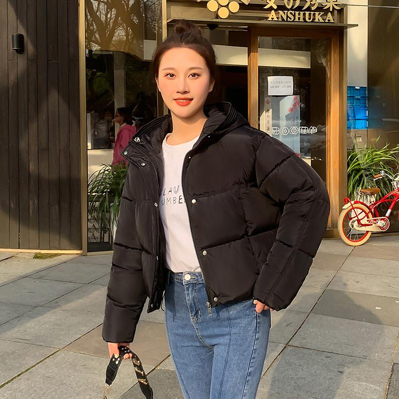 Женские осенне-зимние однотонные с капюшоном длинные рукава на молнии, свободные универсальные теплые хлопковые короткие куртки-пальто