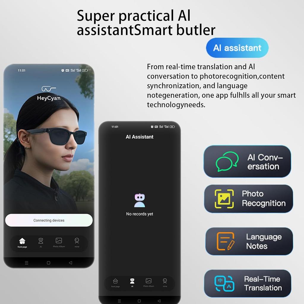 2026 Smart Glasses with AI Translator 8MP Camera 4K HD Take Videos and Photo Sunglasses BT Call for Men Women Fashion Glasses Wireless Music Playback