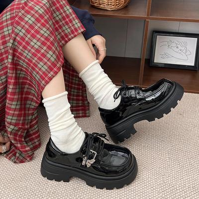 Черные французские ретро туфли на платформе из кожи женские 2025 года новые универсальные туфли на толстом каблуке в британском стиле