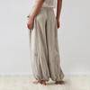 Women Pants High Elastic Waist Drawstring Wide Leg Loose Deep Crotch Pleated Ankle-banded Pockets Solid Color Soft Lady Casual Trousers