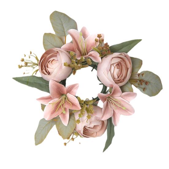 Мини Искусственный Венок Кольцо для Свечи Реалистичная Искусственная Лилия Роза Гирлянда с Пластиковой Основой Декор для Свечи Вина Свадьбы Вечеринка Украшение Центр Стола