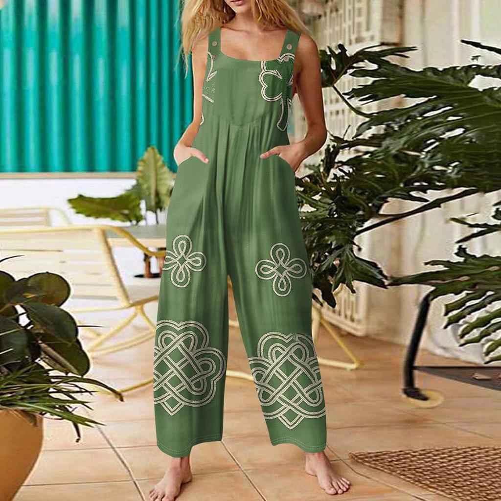 Женские повседневные комбинезоны с регулируемыми лямками, без рукавов, с принтом, удобные комбинезоны с карманом