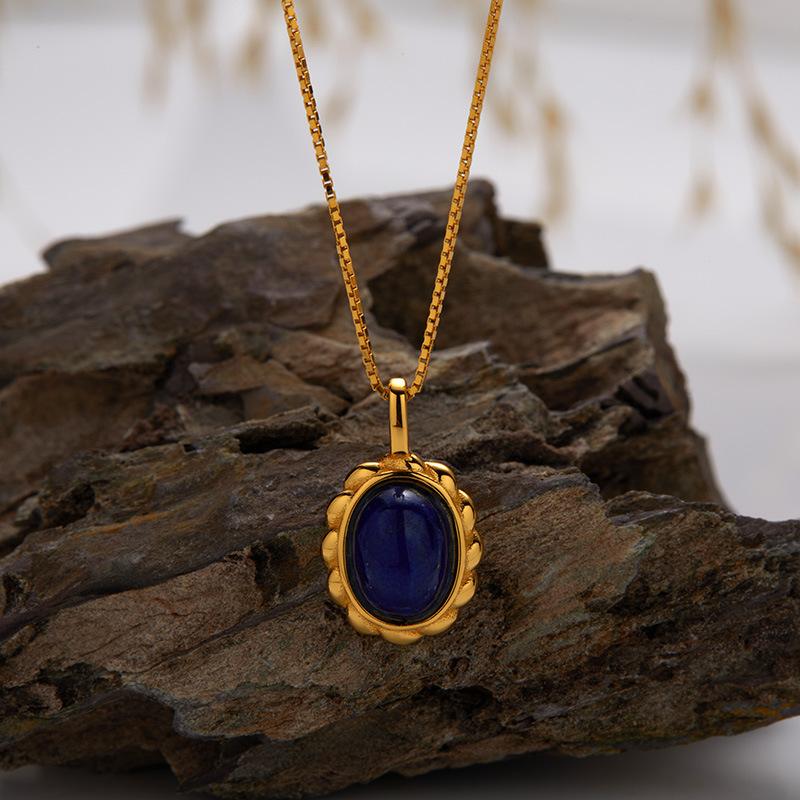 S925 Sterling Silver Natural Blue Gold Tiger Eye Malachite White Shell Color Necklace Light Luxury Multi-Colored Gemstone Pendant Collarbone Chain