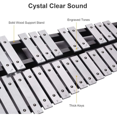 Btuty Глокеншпиль Ксилофон, 30 нот, Деревянная рама, Складные алюминиевые планки, Перкуссионный инструмент в подарок с сумкой для переноски