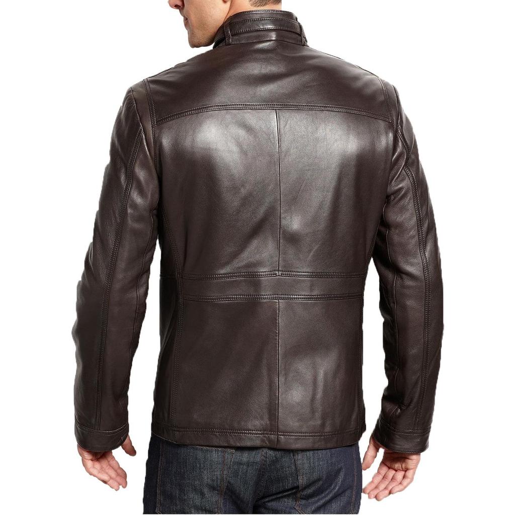 SKINOUTFIT Men's Genuine Lambskin Brown Leather Jacket Stylish Motorcycle Bomber Biker Outerwear MJ 117