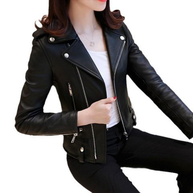 Новая корейская версия женской куртки из искусственной кожи, женская короткая облегающая куртка, кожаная куртка для мотоциклистов