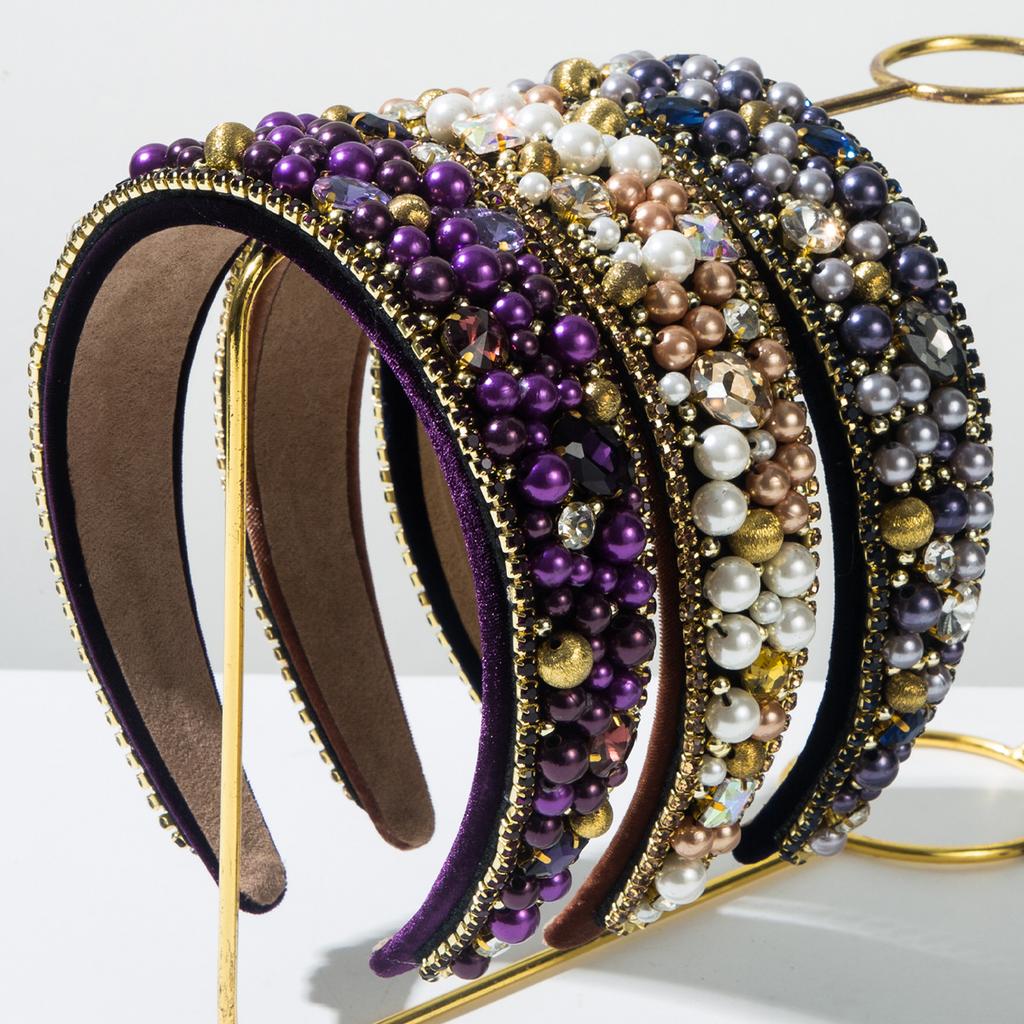 Модные повязки на голову в стиле барокко, повязки на голову из стеклянных кристаллов с жемчугом, роскошные аксессуары для волос высокого класса