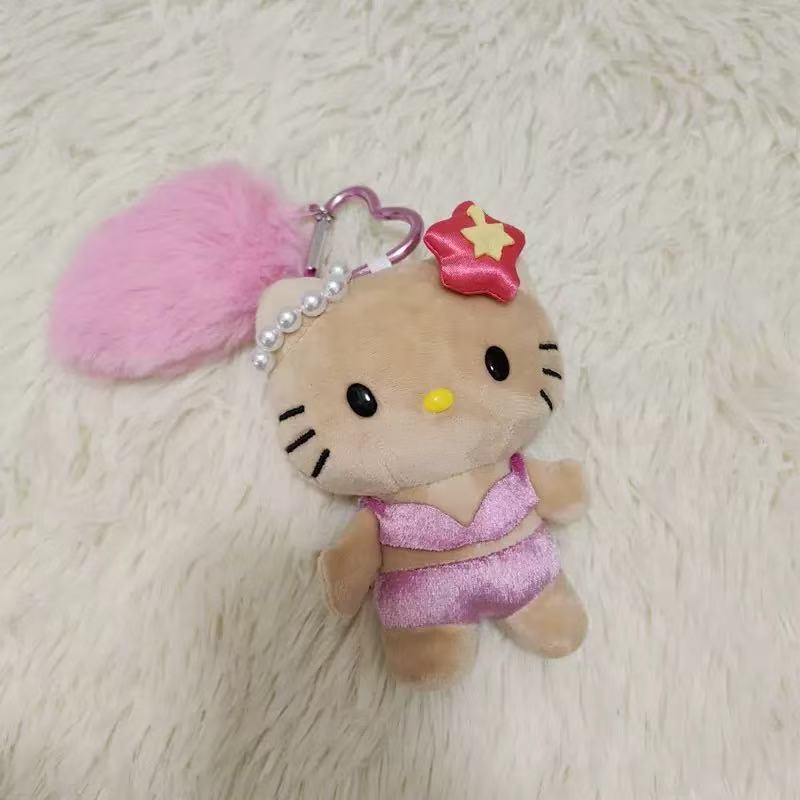 Новые стили Хелло Китти черный леопард Плюшевая игрушка Брелок Sanrio Мягкая игрушка Котенок Аниме Мягкие игрушки Подвеска Девочковый брелок для сумки