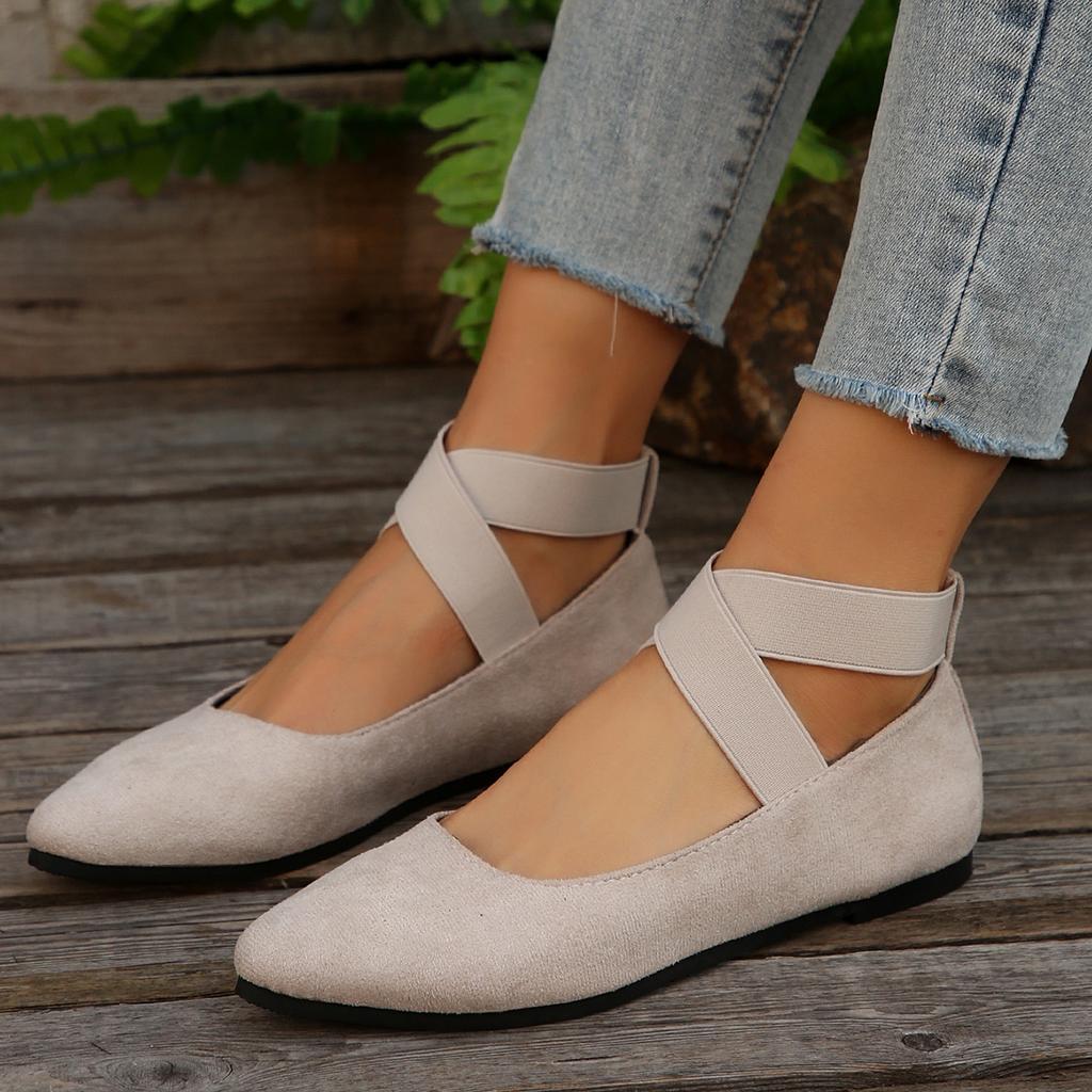 European and American foreign trade large size flat bottom elastic band shallow mouth single shoes women's suede pointed foot cover lazy work shoes