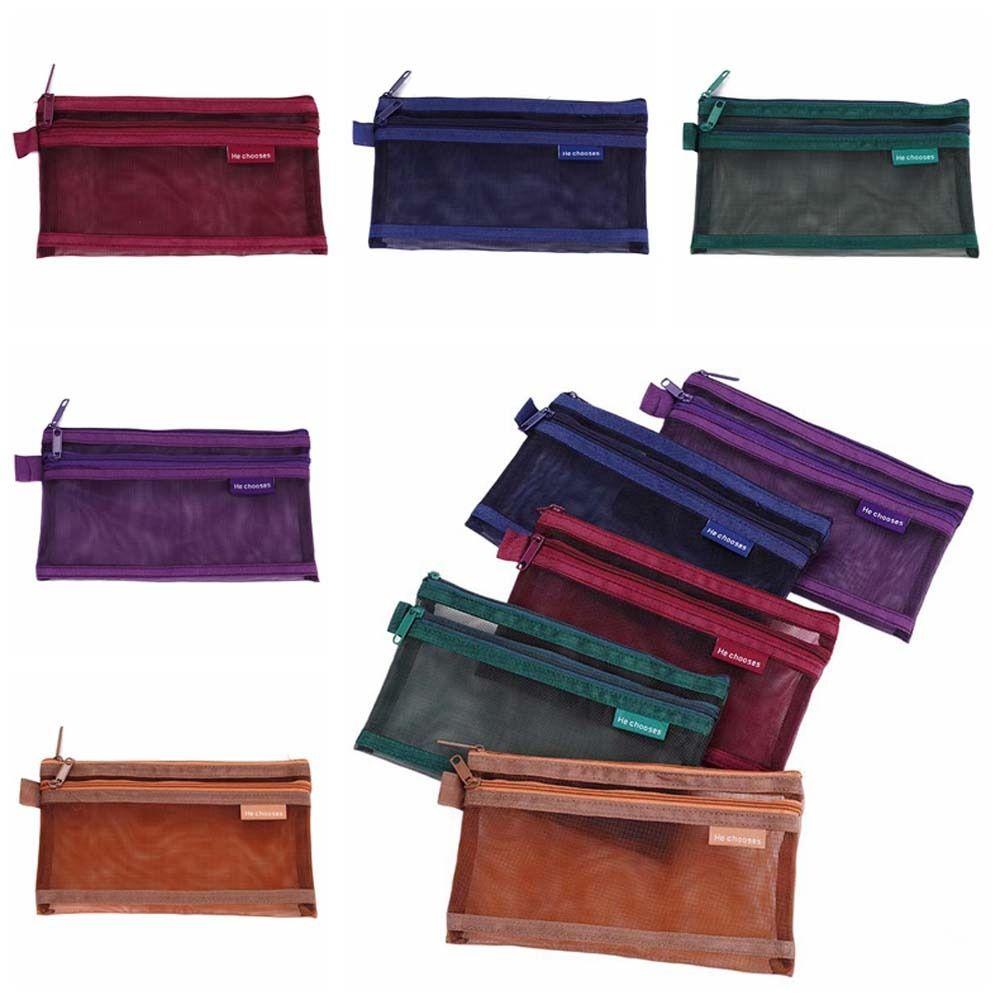 Hollow Clear Mesh Makeup Bag Cosmetic Lipstick Bag Double Layer Transparent Pencile Bag Simple Data Cable Storage Bag