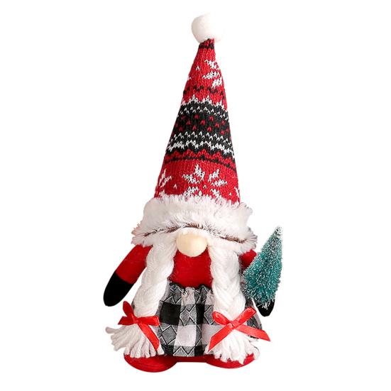 Рождественская кукла-гном, милая черная, красная, белая полосатая шляпа и клетчатый наряд, плюшевая кукла-гном, украшение, мини-рождественская елка, плюшевая безликая кукла