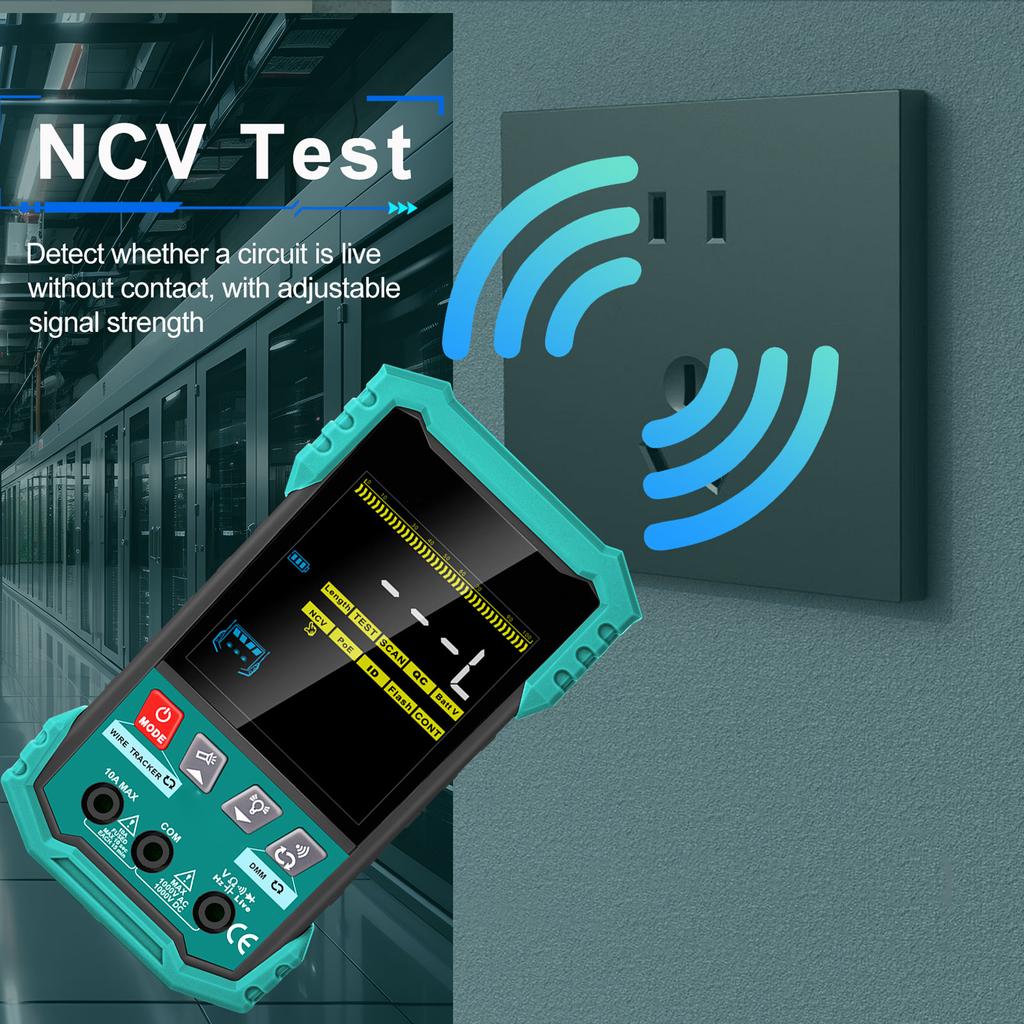 Сетевой кабель-тестер с мультиметром PoE NCV Порт измерения длины 400 м Мигающий порт Инструмент для тестирования Ethernet-кабелей Тестер LAN-кабеля