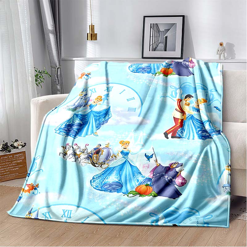 6 Sizes Princess Cinderella Cartoon Soft Flannel Fluffy Throw Camping Blanket for Children Sofa Throw Thin Blanket Female Gift