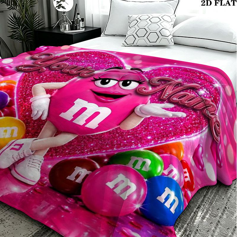 1PC M&M's Custom Name Patterned Flannel Blanket Suitable For All Seasons for Home Decor Warmth and Comfort Gifts Holiday Present