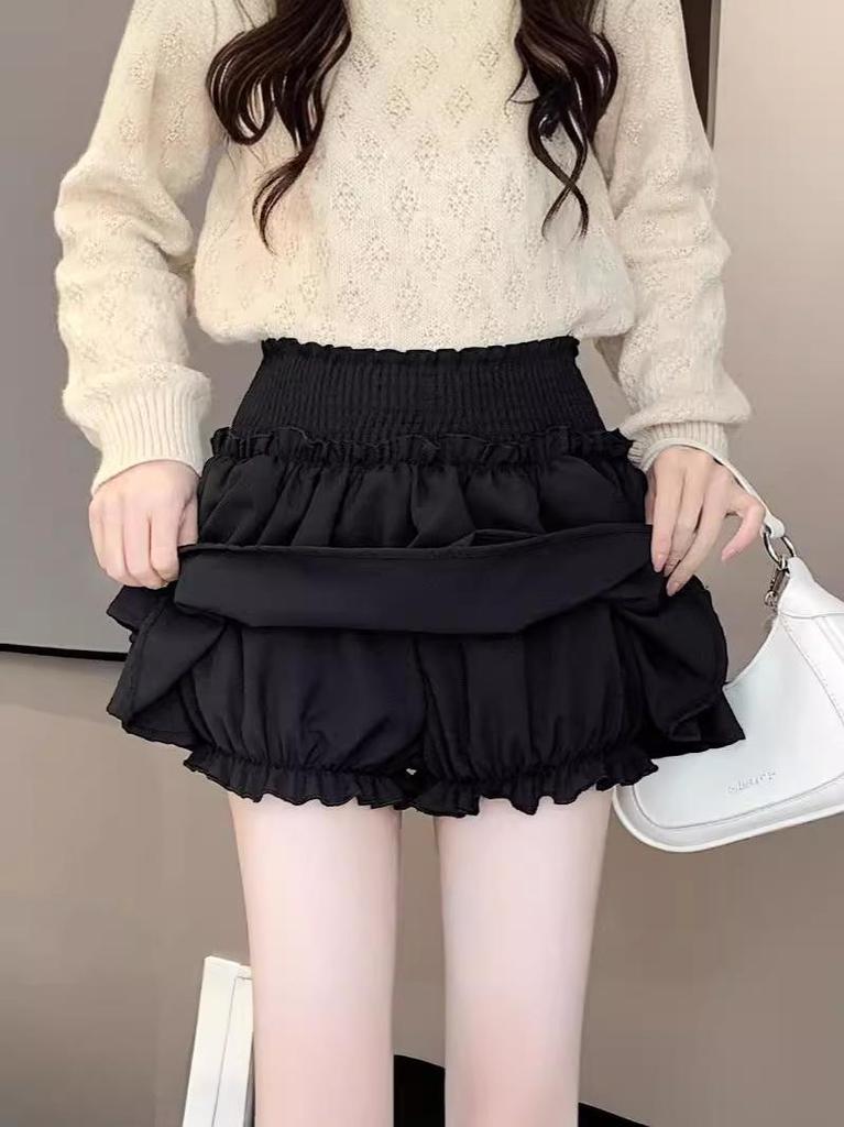Ballet Style Women's Summer Elastic High Waist Fluffy Skirt Shorts
