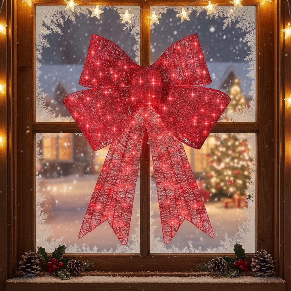 Christmas Glowing Bow LED Lights Large Christmas Bows Lit Bow Illuminate Yard Decoration Outdoor Decorations Yard