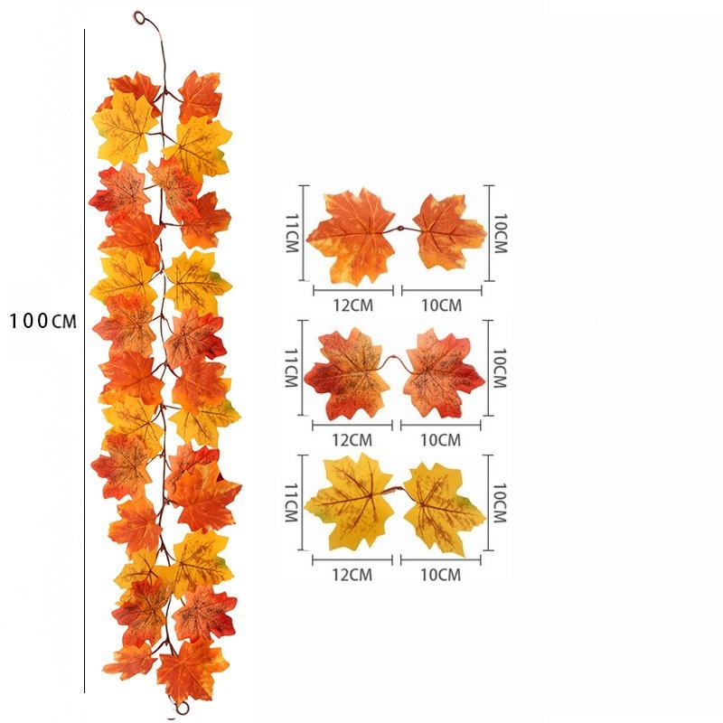 100cm-Artificial Maples Leaf Garland Autumn Maple Leaves Vines Garland For Thanksgiving Halloween Home Porch Mantle Fireplace Farmhouse