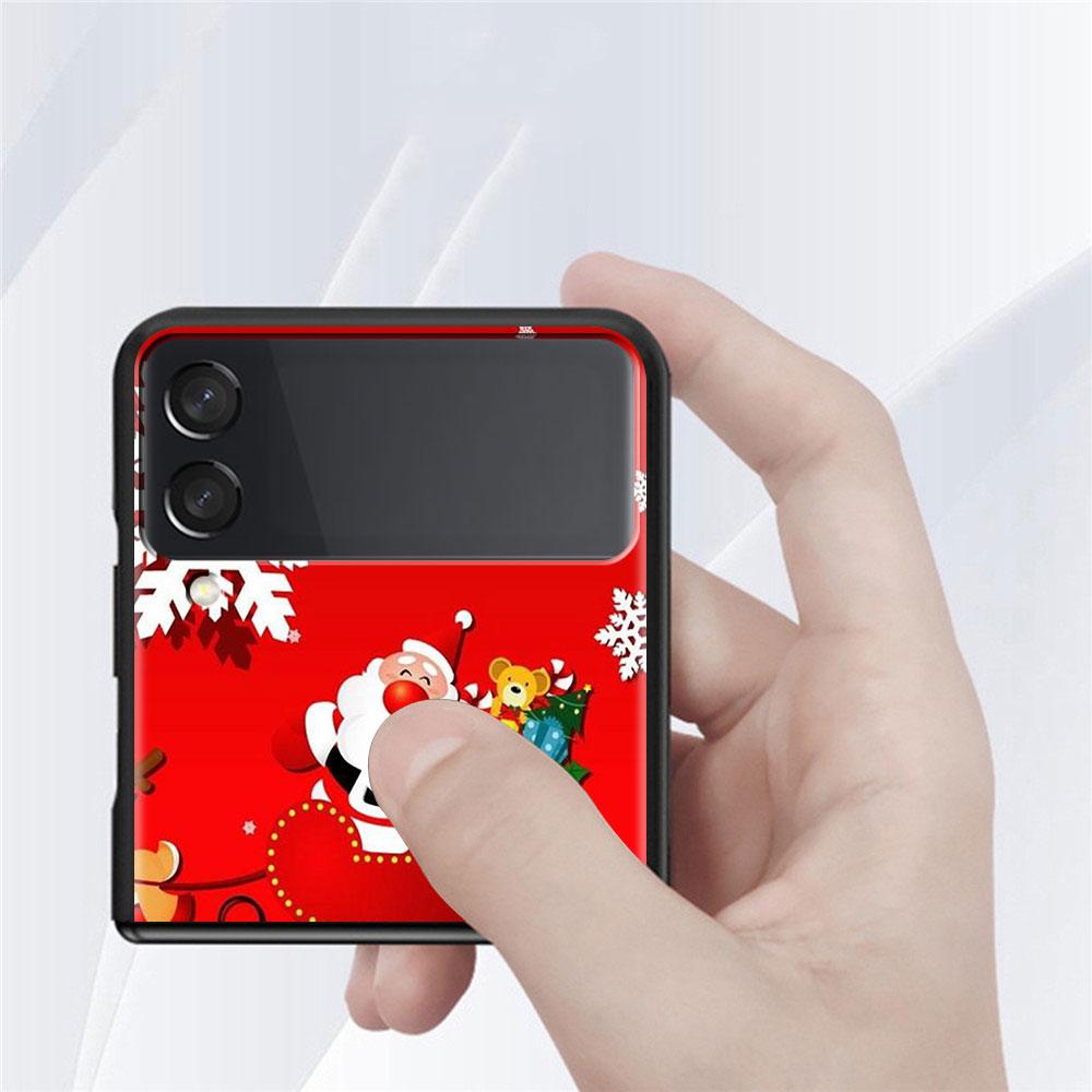 Case For Samsung Galaxy Z Flip 3 4 5G Black Hard PC Phone Housing Z flip4 Luxury Segmented Cover Christmas Cartoon