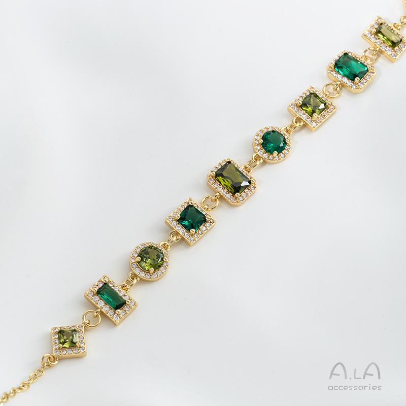 Позолоченное золото 14 карат, изумрудно-оливковый циркон, геометрические двойные серьги-кольца, ювелирный аксессуар