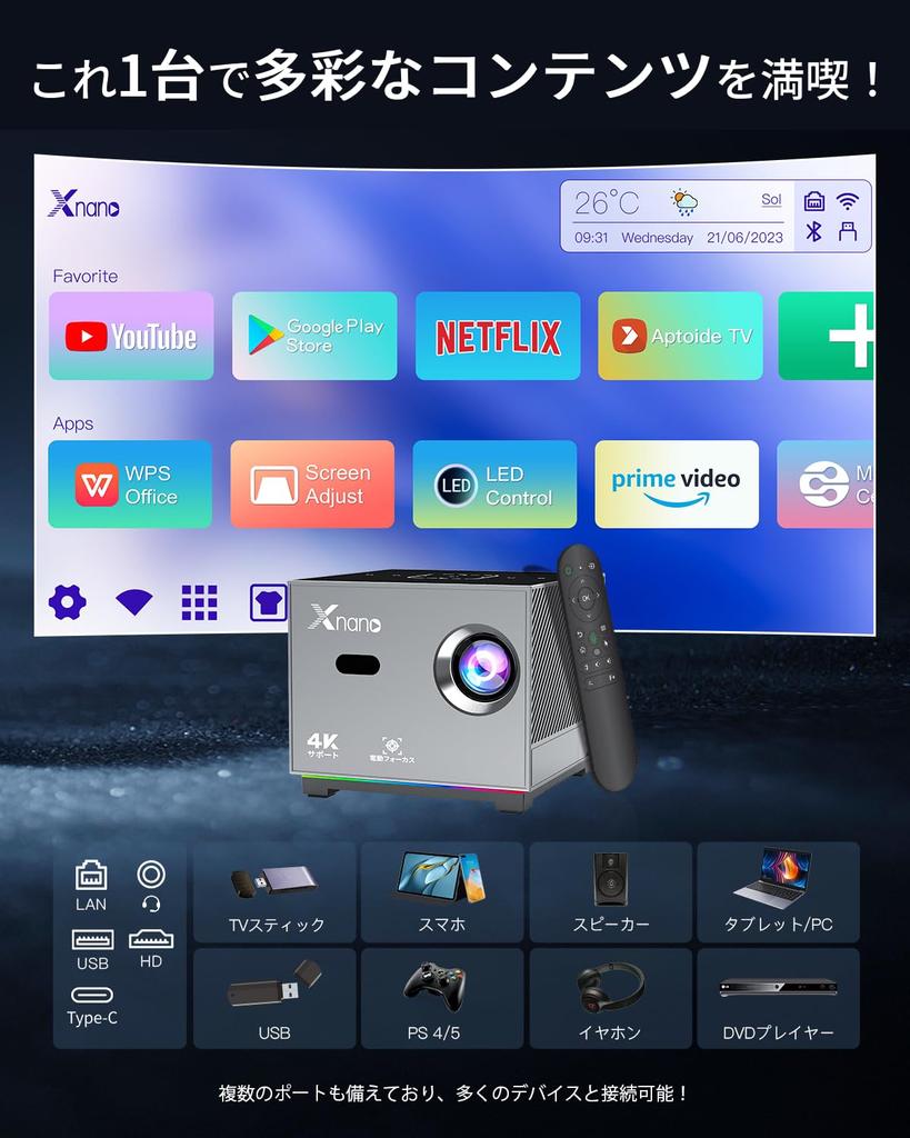 XNANO Home Electric 4K Home Equipped with RGB Light To Enhance the Equipped with 5G Bluetooth for Instant Home Theater Gray Projector, Small, Use,