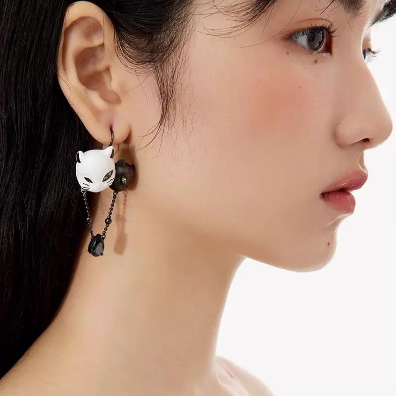 BELLA BOX Легкие роскошные нишевые милые кошачьи уникальные эмалевые серьги асимметричные индивидуальные серьги ретро зеленые кошачьи глазки гвоздики