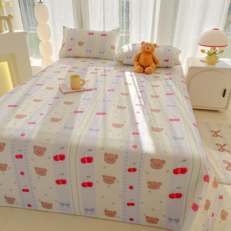 Class A maternal and infant grade washed cotton sheets single piece sandpaper quilt single three-piece set bed hat cover printed pillowcase