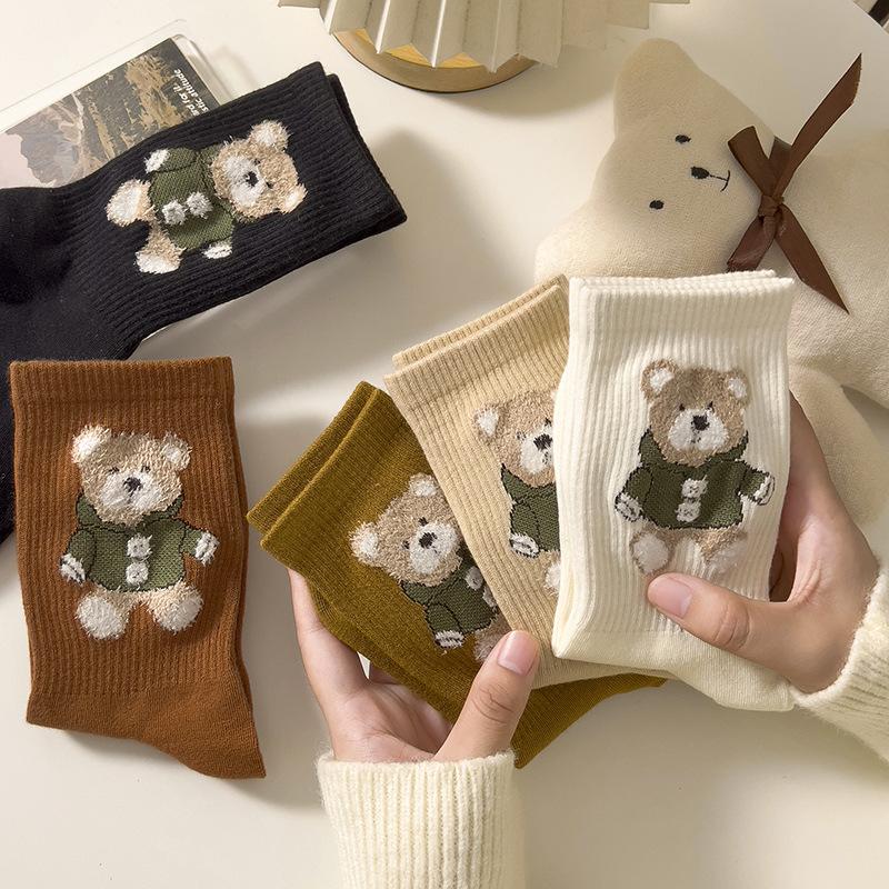 Девочки в гольфах, Милые девочки-мультяшные медвежата осенью и зимой, Девочки до середины икры, Девичья академия, Высокие хлопковые гольфы