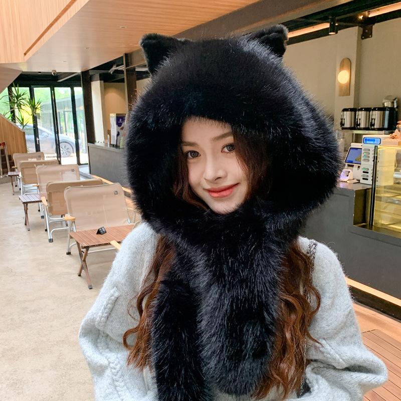 Плюшевая теплая шапка-медведь, шарф, комплект из одного предмета, ветрозащитная шапка для защиты ушей при езде на велосипеде, утолщенная и универсальная для зимы