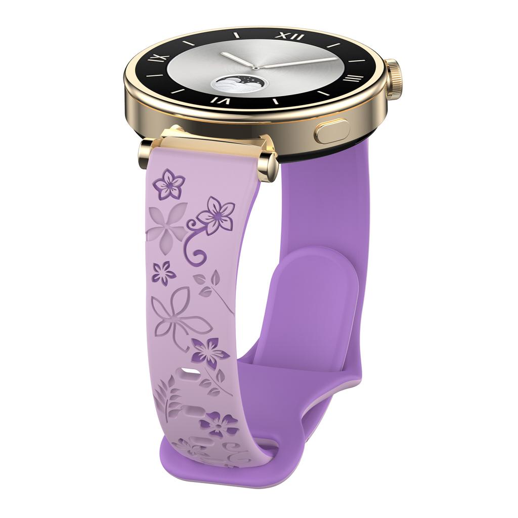 18mm 20mm 22mm Floral Engraved Band for Samsung Galaxy Watch 7 6 5 4 Cute Fancy Silicone Strap For Huawei Watch GT4 5 Pro/Active 2 Correa