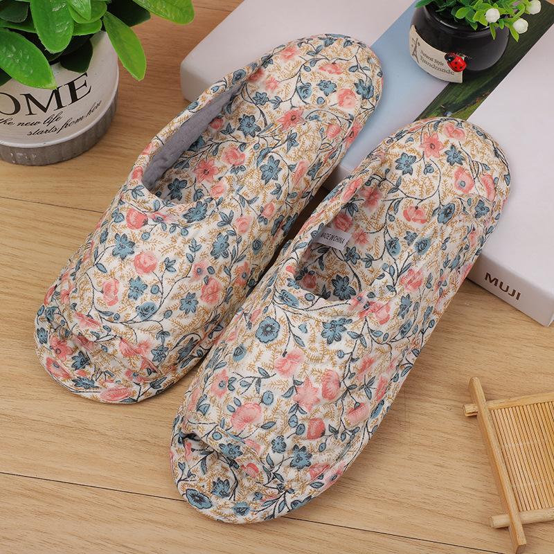 Модные женские домашние тапочки, весенне-осенние мягкие хлопковые тапочки, женские ретро-тапочки для дома и спальни с цветочным принтом, смешанный заказ