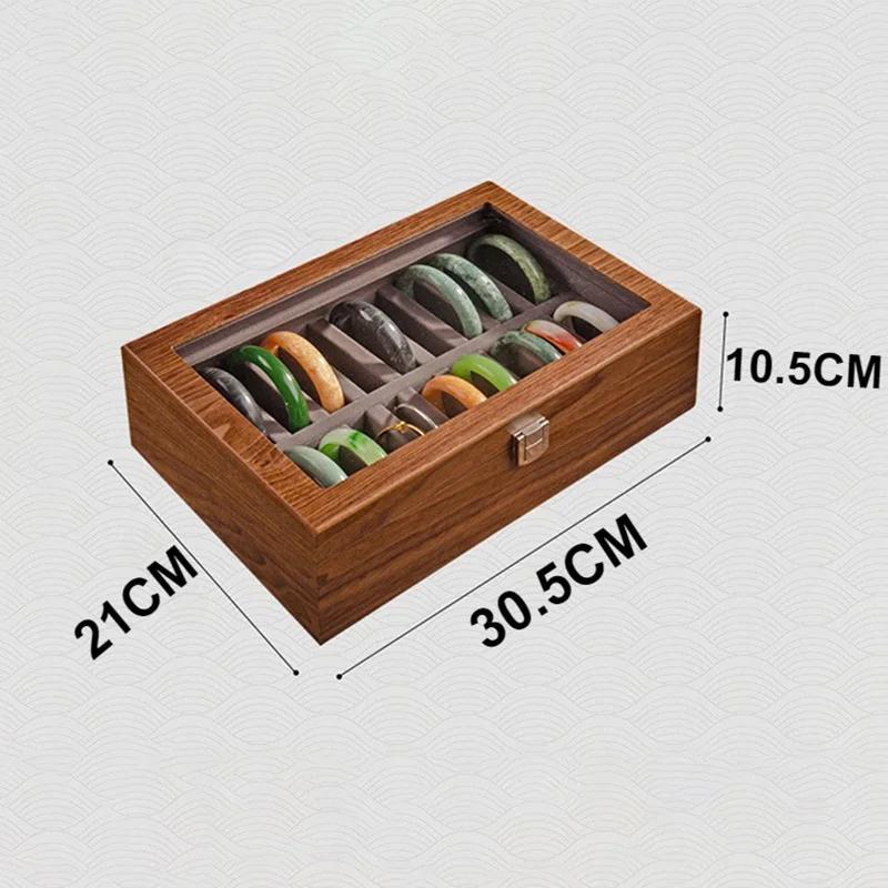 Большая шкатулка для хранения браслетов из орехового дерева, винтажная, роскошная, витрина, держатель для браслетов, прозрачный дисплей, женские украшения, органайзер для украшений, шкатулка, принадлежности