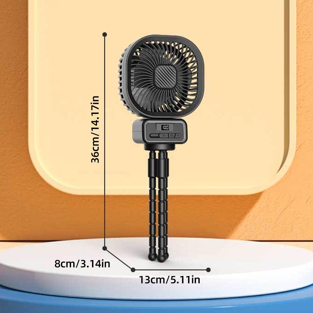 Вентилятор для коляски с гибким зажимом для штатива для детского светодиодного дисплея, 5000 мАч, с питанием от батареи, осциллирующий
