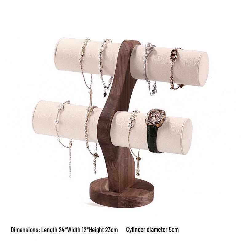 Walnut Jewelry Display Stand Set: Ring Tray & Necklace Mannequin